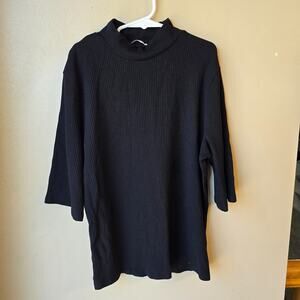 Reformation Top Size L Black Ribbed Mock Neck Minimalist Staple